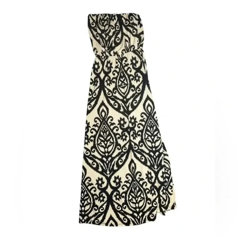 5/$30 VOLL Tan/Black ‎ Damask Maxi Dress Size Small